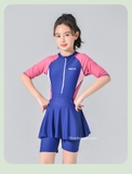 Bộ bơi bé gái cộc liền, màu xanh hồng