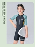 Bộ bơi bé gái cộc liền, màu xanh đậm