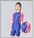 Bộ bơi bé gái cộc liền, màu xanh hồng