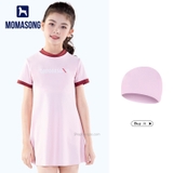 Bộ bơi bé gái liền chân váy, màu hồng, vải chống nắng, kèm quần rời, hàng hãng cao cấp