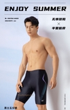 Quần bơi nam 361, màu đen, dáng lửng, hoạ tiết xanh