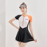 Bộ bơi nữ cộc liền chân váy, trắng cam, YouYou