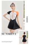 Bộ bơi nữ cộc liền chân váy, trắng cam, YouYou
