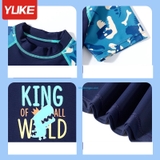Bộ bơi bé trai cộc rời, xanh khủng long, vải chống nắng, King Yuke