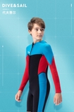 Bộ bơi giữ nhiệt trẻ em, dài tay, đen xanh, vải dày 2.5mm, Dive Sail