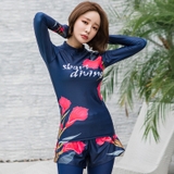Bộ bơi nữ than hồng, hình hoa, dài tay quần cộc, Sbart D155