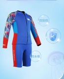 Bộ bơi giữ nhiệt rời bé trai, dài quần ngắn, màu xanh, vải dày 2.5mm, Dive & Sail
