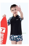 Bộ bơi bé gái cộc rời, đen tay hoa, Momasong 907105