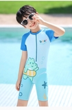 Bộ bơi bé trai cộc xanh khủng long, vải chống nắng Yuke