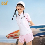 Bộ bơi bé gái cộc tay, màu trắng hồng, vải chống nắng, quần 2 lớp, Keep, 361