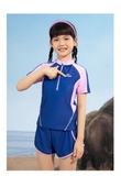 Bộ bơi bé gái cộc, xanh tay hồng, vải chống nắng, quần 2 lớp, Keep, 361