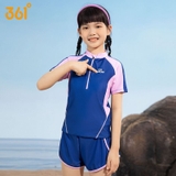 Bộ bơi bé gái cộc, xanh tay hồng, vải chống nắng, quần 2 lớp, Keep, 361