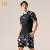 Bộ bơi nam cộc tay, màu đen, vải cao cấp chống nắng SWIM, 361