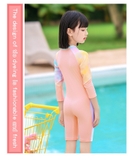 Bộ bơi dài bé gái, màu hồng, dáng liền, vải chống nắng, Yuke