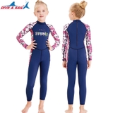 Bộ bơi dài bé gái, màu xanh than, tay hoa, Sumer, M150111K
