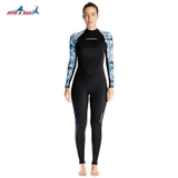 Bộ bơi nữ dài, đen tay xanh, vải chống nắng UPF50++, DiveSail