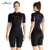 Bộ bơi giữ nhiệt nữ cộc tay, đen tím, vải dày 1.5mm, DiveSail