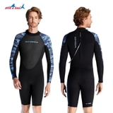 Bộ bơi giữ nhiệt nam dài tay, đen tay xanh, vải dày 2mm, DiveSail