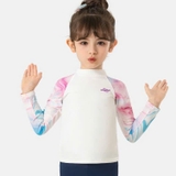 Bộ bơi bé gái dài tay, trắng tay hồng xanh, chống nắng Momasong