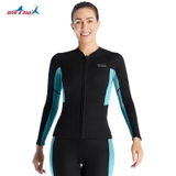 Bộ bơi nữ giữ nhiệt, dài tay, màu đen xanh, vải dày 1.5mm, Dive Sail