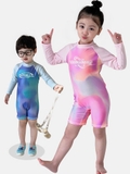 Bộ bơi bé trai dài tay, màu xanh, vải cao cấp chống nắng, Momasong (Korea)