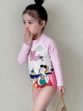Bộ bơi bé gái chống nắng chống clo, dài tay liền thân, màu hồng trắng, Momasong(Korea)