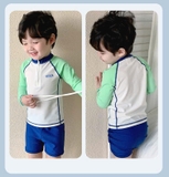 Bộ bơi bé trai dài tay, trắng tay xám, vải chống nắng UPF50+, Momasong(Korea)