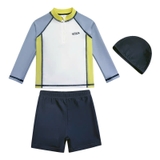 Bộ bơi bé trai dài tay, trắng tay xám, vải chống nắng UPF50+, Momasong(Korea)