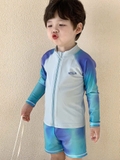 Bộ bơi bé trai vải chống nắng chống clo, màu xanh dài tay, kéo khoá Momasong(Korea)