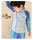Bộ bơi bé trai vải chống nắng chống clo, màu xanh dài tay, kéo khoá Momasong(Korea)