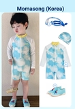 Bộ bơi dài tay dáng liền, màu xanh trắng, chống nắng UPF 50++ chống Clo, Momasong(Korea)