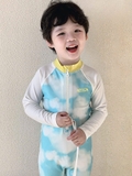Bộ bơi dài tay dáng liền, màu xanh trắng, chống nắng UPF 50++ chống Clo, Momasong(Korea)