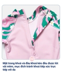 Bộ bơi bé gái hồng tay xanh, vải chống nắng chống Clo, dài tay, Momasong(Korea)