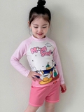 Bộ bơi bé gái chống nắng, màu trắng hồng, vải cao cấp, Momasong (Korea)