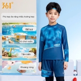 Bộ bơi bé trai dài tay chống nắng UPF 50+ kháng Clo dáng rời quần dài 2 lớp màu xanh 361