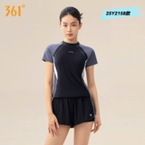 Bộ bơi nữ vải chống nắng UPF 50+ Kháng Clo ngắn tay dáng rời màu đen 361