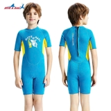 Bộ bơi giữ nhiệt vải dày 2.5mm, màu xanh hình cá, cộc tay liền, Dive & Sail