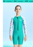 Bộ bơi giữ nhiệt bé gái, dài tay, màu xanh tay trắng, vải dày 2.5mm, Dive & Sail