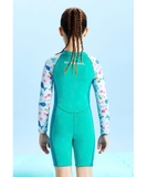 Bộ bơi giữ nhiệt bé gái, dài tay, màu xanh tay trắng, vải dày 2.5mm, Dive & Sail
