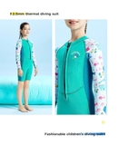 Bộ bơi giữ nhiệt bé gái, dài tay, màu xanh tay trắng, vải dày 2.5mm, Dive & Sail