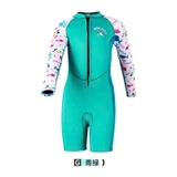 Bộ bơi giữ nhiệt bé gái, dài tay, màu xanh tay trắng, vải dày 2.5mm, Dive & Sail