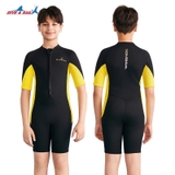 Bộ bơi giữ nhiệt cộc tay, màu đen vàng, vải dày 2.5mm, Dive & Sail