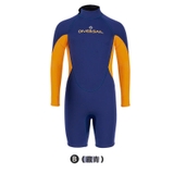 Bộ bơi giữ nhiệt vải dày, dài tay dáng liền, màu xanh than, tay cam, Dive & Sail