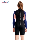 Bộ bơi giữ nhiệt bé gái, màu đen hồng, dài tay dáng liền, vải dày 2.5mm, Dive & Sail