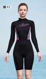 Bộ bơi giữ nhiệt nữ, dáng dài tay quần ngắn, màu đen hồng, vải 1.5mm Dive & Sail