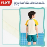 Bộ bơi cộc tay bé trai, màu trắng xanh, quần 2 lớp, chống nắng UPF 50+, YUKE