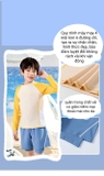 Bộ bơi bé trai chống nắng UPF50+, màu trắng tay vàng, dài tay, Paradise, YUKE