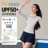 Bộ bơi nữ chống nắng UPF 50+, dài tay, kháng Clo, màu trắng, 361