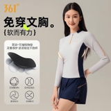 Bộ bơi nữ chống nắng UPF 50+, dài tay, kháng Clo, màu trắng, 361