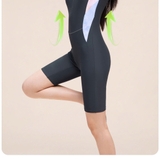 Bộ bơi nữ chống nắng, dài tay màu xám,  tay xanh, vải kháng Clo, UPF 50+, 361